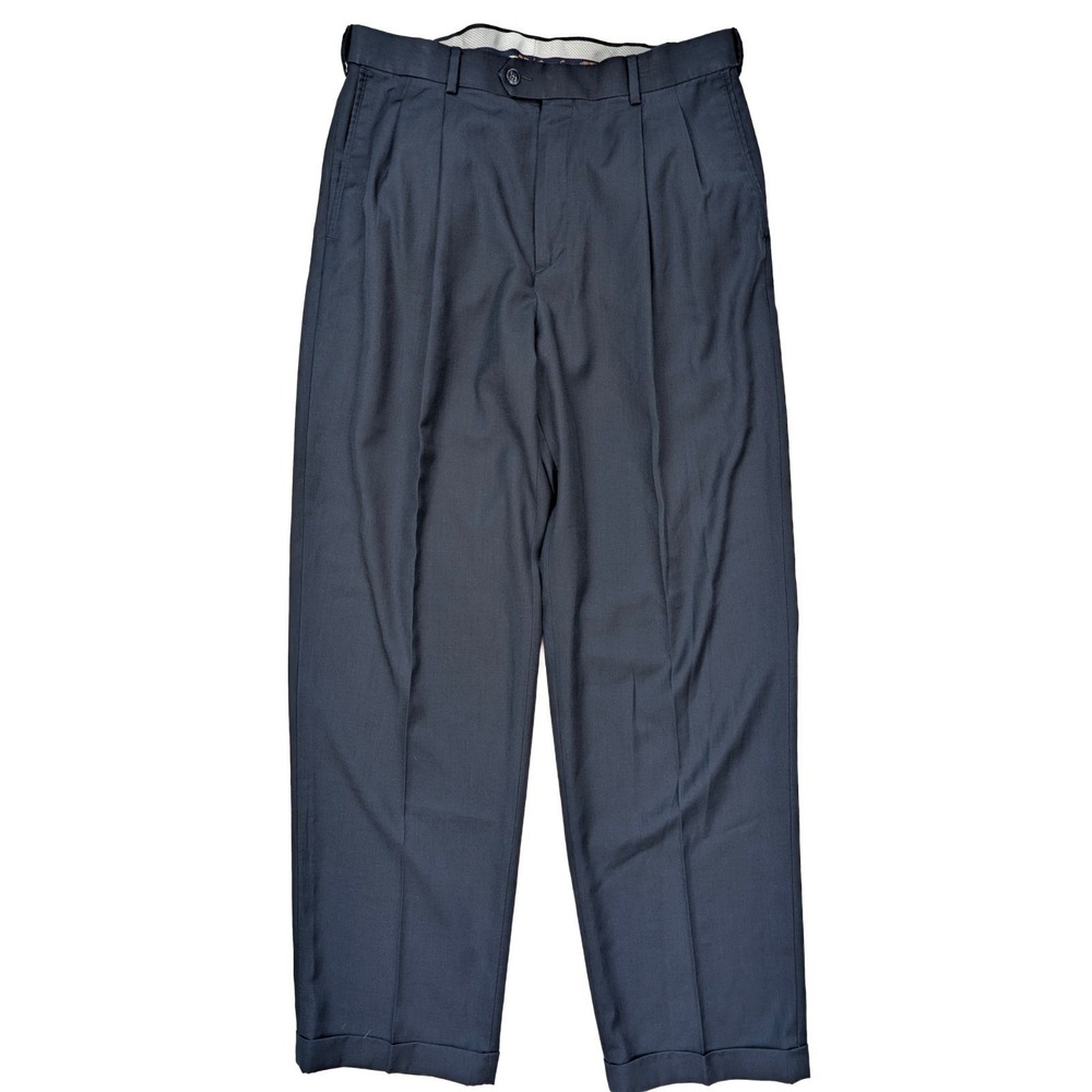 Roundtree & Yorke Travel Smart Navy Pleated Hem Dress Pants Men's Size 34x32